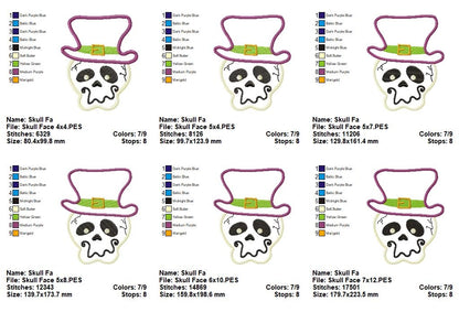 Halloween Face Skull  - Applique - Machine Embroidery Design