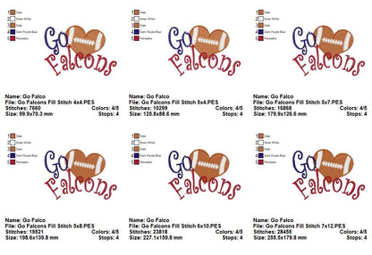 Go Falcons Football Heart – Fill Stitch – Machine Embroidery Design