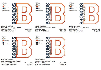 Broncos B Monogram - Appliqué - Machine Embroidery Design