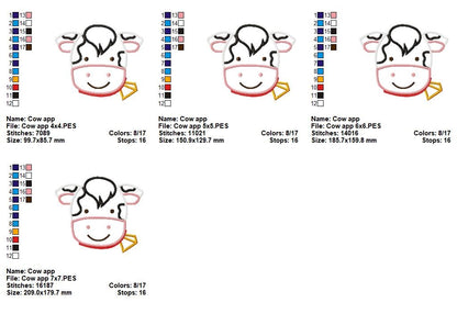 Sweet Cow Face – Appliqué – Machine Embroidery Design