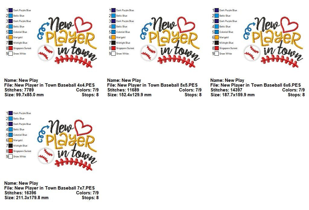 New Player in Town Baseball - Appliqué – Machine Embroidery Design