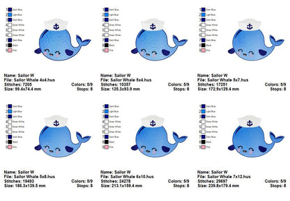 Sailor Whale & Nautical Set – Sketch Stitch – Machine Embroidery Design