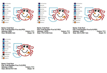 Crabby Birthday Numbers Collection - Appliqué - Machine Embroidery Design