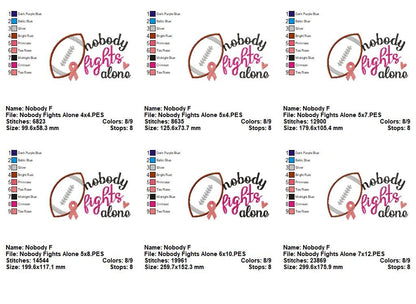 Nobody Fights Alone Football Awareness - Appliqué - Machine Embroidery Design