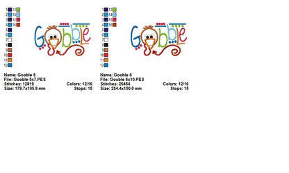 Gobble Turkey Lettering – Appliqué – Machine Embroidery Design