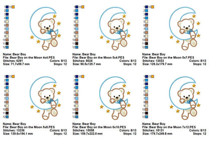 Sleepy Bear on the Moon - Appliqué - Machine Embroidery Design