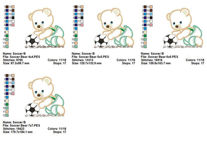 Playful Soccer Bear - Appliqué – Machine Embroidery Design