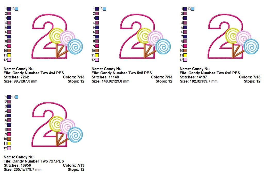 Sweet Candy Numbers Collection - Applique - Machine Embroidery Design