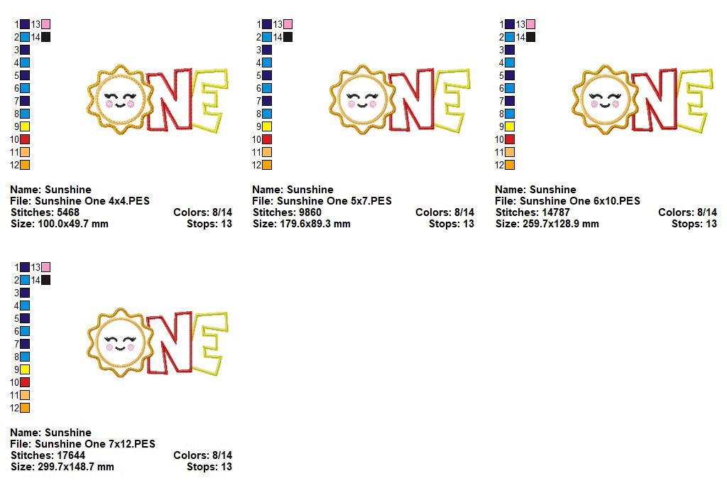 Sunshine ONE Birthday - Appliqué – Machine Embroidery Design