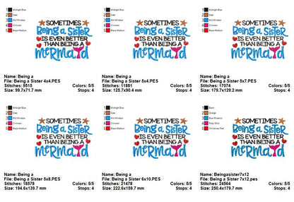Sometimes Being a Sister Is Even Better Than Being a Mermaid – Fill Stitch – Machine Embroidery Design