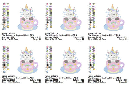 Sweet Unicorn in Teacup - Fill Stitch - Machine Embroidery Design