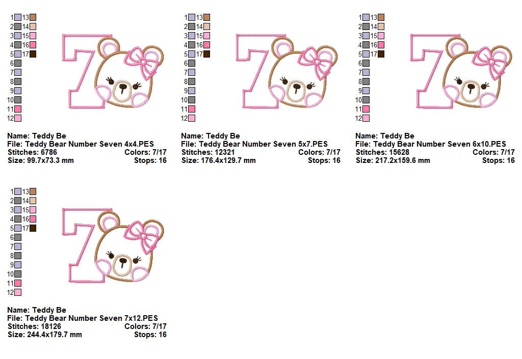 Sweet Teddy Girl Birthday Numbers – Appliqué – Machine Embroidery Design