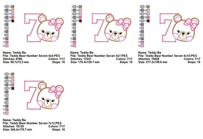 Sweet Teddy Girl Birthday Numbers – Appliqué – Machine Embroidery Design