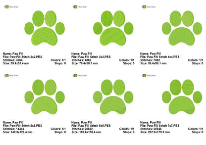 Cute Paw Print - Fill Stitch - Machine Embroidery Design
