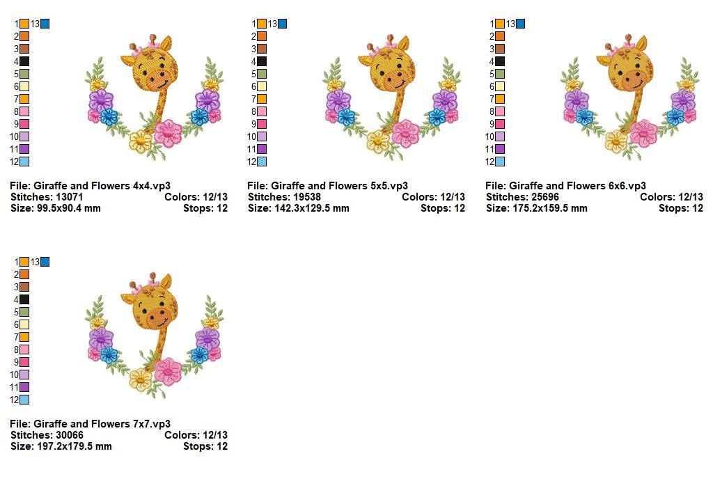 Sweet Blossom Giraffe - Fill Stitch – Machine Embroidery Design