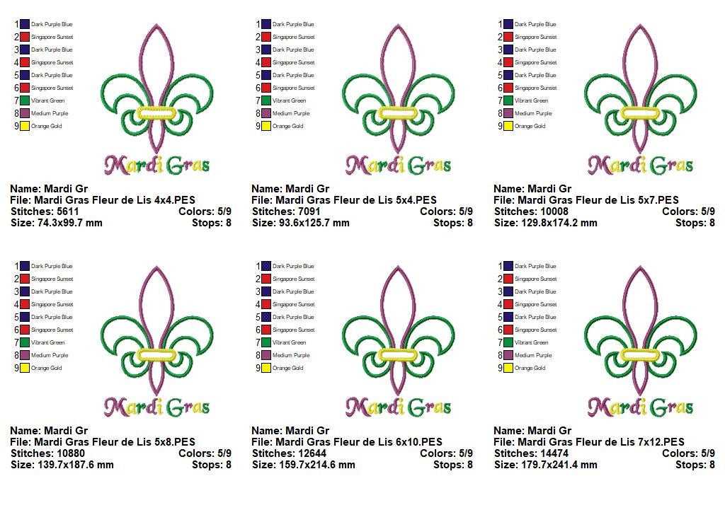 Mardi Gras Fleur de Lis Appliqué - Appliqué – Machine Embroidery Design