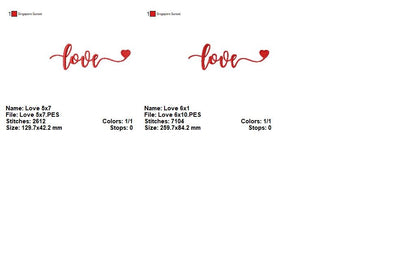 Love Script with Heart - Satin Stitch - Machine Embroidery Design