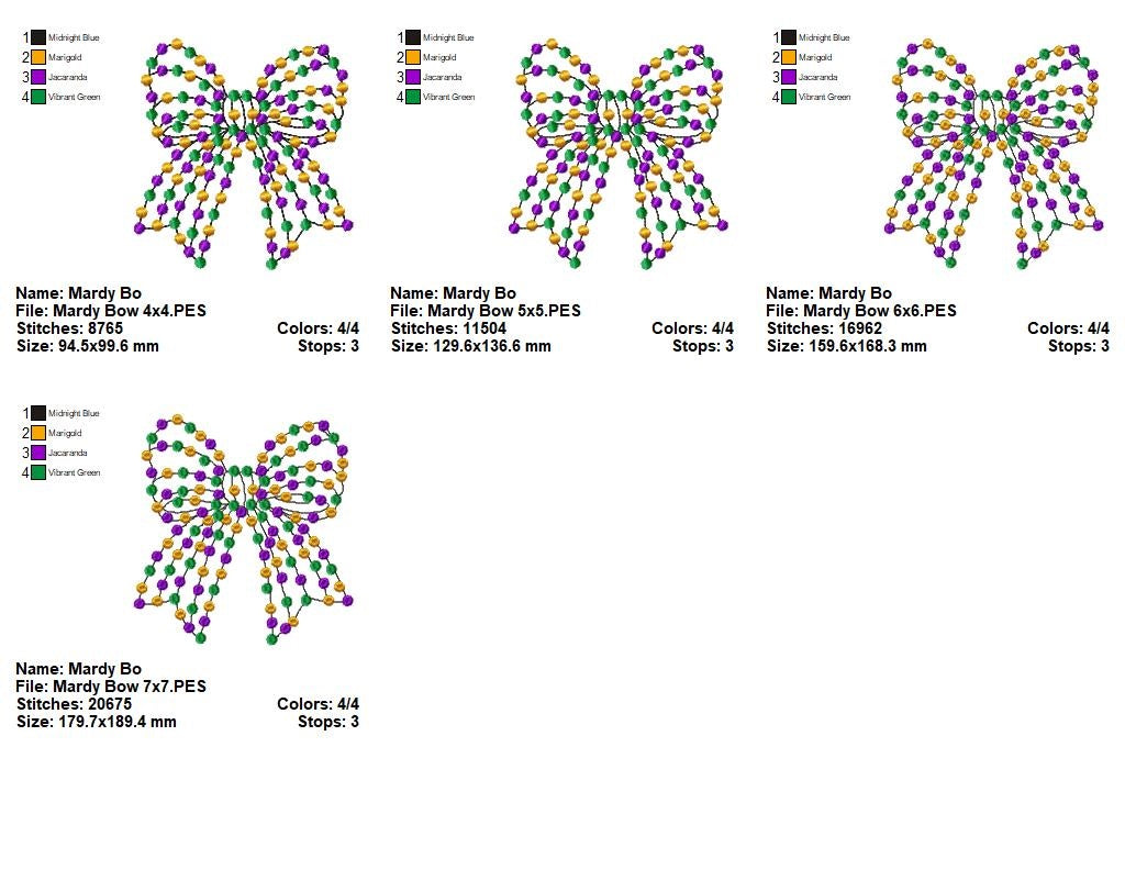 Mardi Gras Coquette Bow - Fill Stitch - Machine Embroidery Design