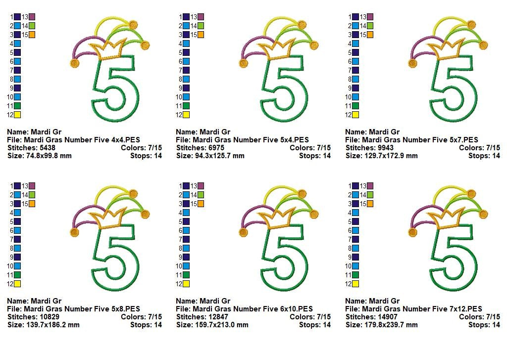 Mardi Gras Number Five - Applique - Machine Embroidery Design