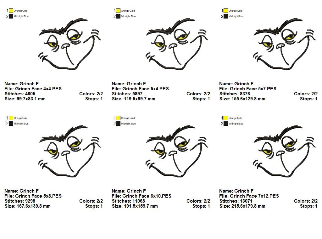 Grinch Face - Fill Stitch - Machine Embroidery Design