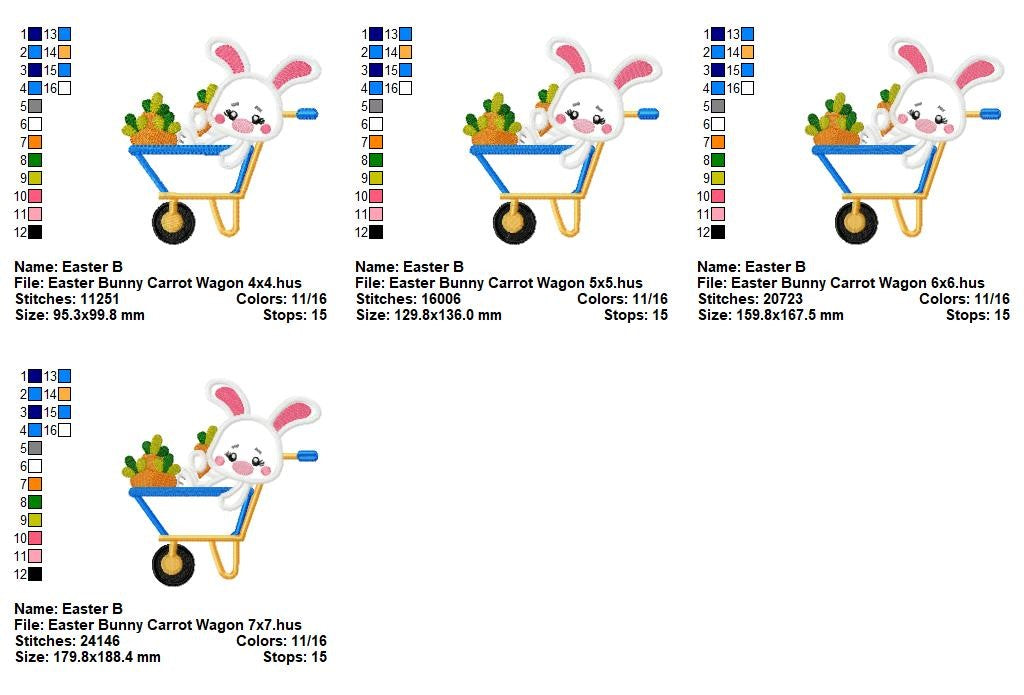 Easter Bunny Carrot Wagon - Appliqué - Machine Embroidery Design