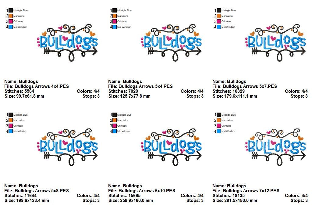 Bulldogs Fun Arrows - Satin Stitch - Machine Embroidery Design