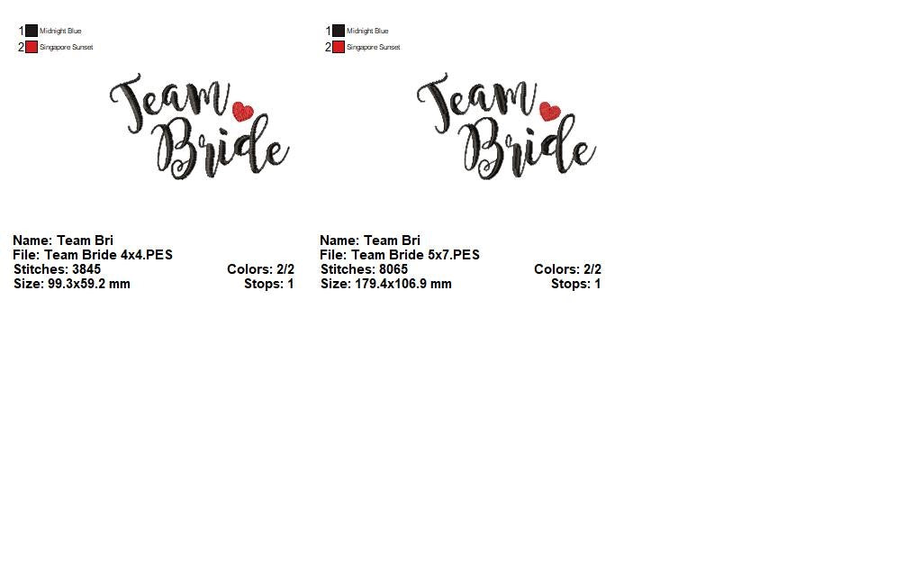 Team Bride & Team Groom - Satin Stitch - Machine Embroidery Design