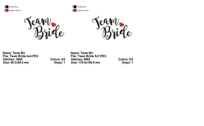 Team Bride & Team Groom - Satin Stitch - Machine Embroidery Design