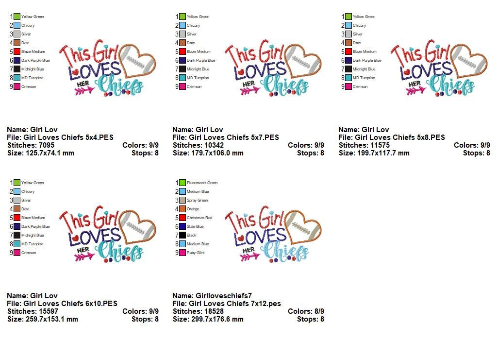This Girl Loves Her Chiefs – Appliqué – Machine Embroidery Design