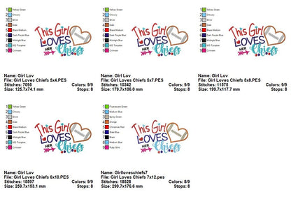 This Girl Loves Her Chiefs – Appliqué – Machine Embroidery Design