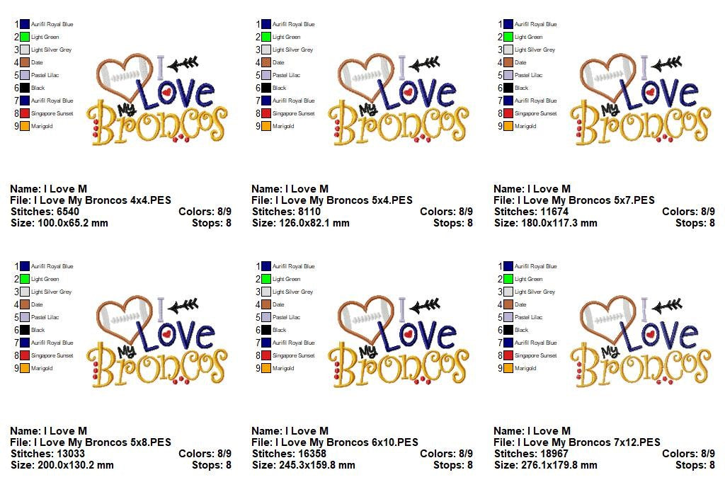 I Love My Broncos – Appliqué – Machine Embroidery Design