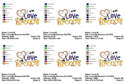 I Love My Broncos – Appliqué – Machine Embroidery Design