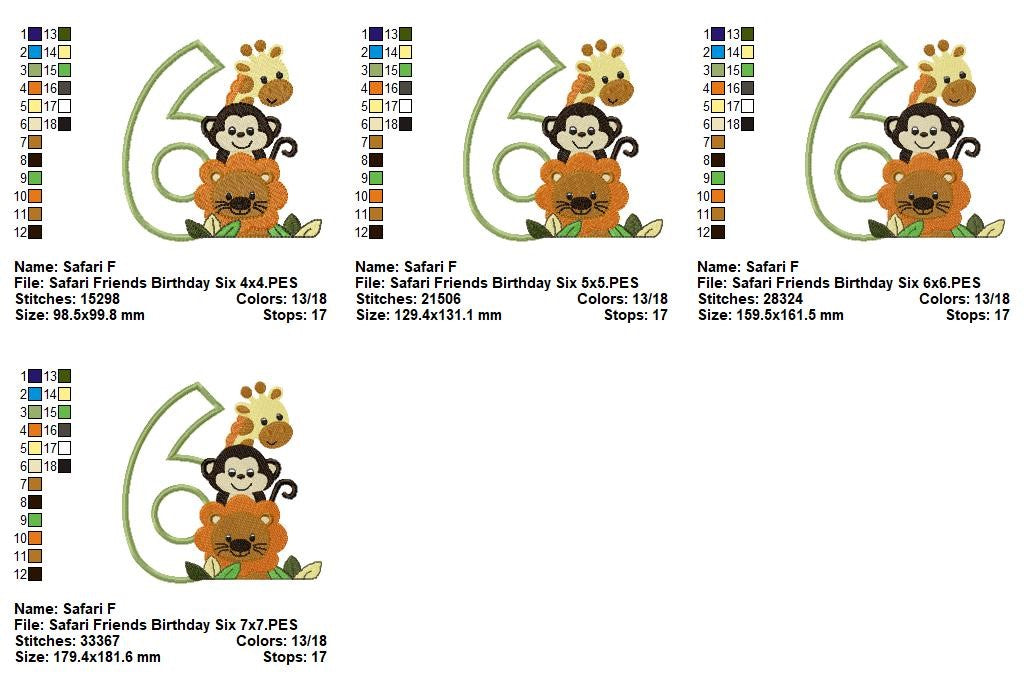 Safari Birthday Numbers 1-11 - Applique - Machine Embroidery Design