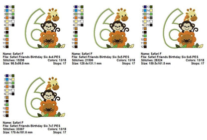 Safari Birthday Numbers 1-11 - Applique - Machine Embroidery Design