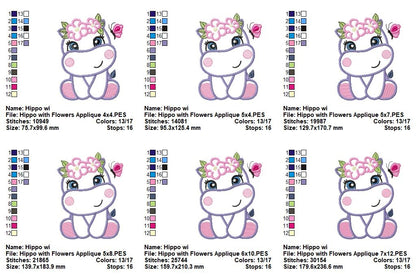 Floral Baby Hippo - Appliqué – Machine Embroidery Design