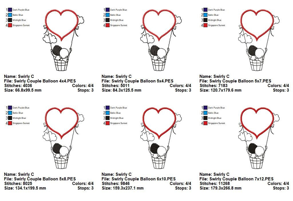 Sweet Heart Hot Air Balloon Appliqué – Appliqué – Machine Embroidery Design