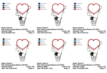 Sweet Heart Hot Air Balloon Appliqué – Appliqué – Machine Embroidery Design