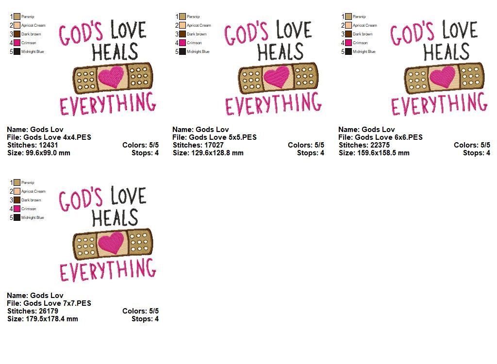 God's Love Heals Everything - Fill Stitch - Machine Embroidery Design