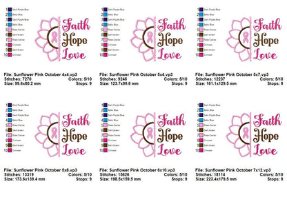 Faith Hope Love Sunflower - Applique - Machine Embroidery Design