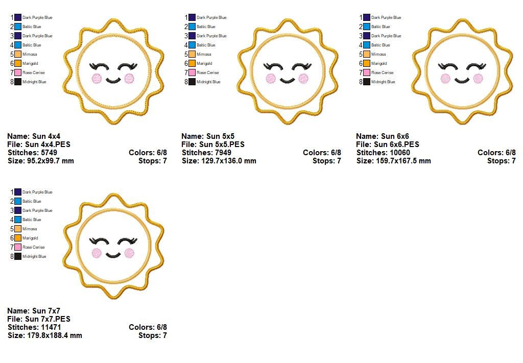 Sweet Smiling Sun Appliqué - Appliqué – Machine Embroidery Design