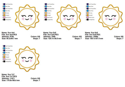 Sweet Smiling Sun Appliqué - Appliqué – Machine Embroidery Design