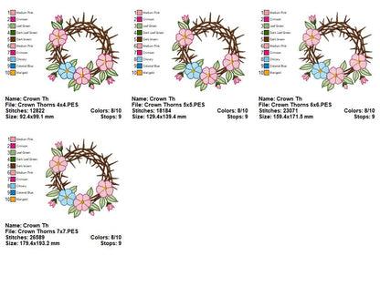 Crown of Thorns with Flowers - Rippled Stitch - Machine Embroidery Design