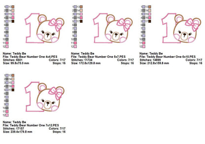 Sweet Teddy Birthday One - Appliqué - Machine Embroidery Design