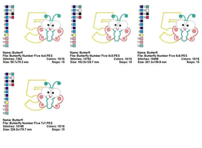 Butterfly Number Five – Applique Stitch – Machine Embroidery Design
