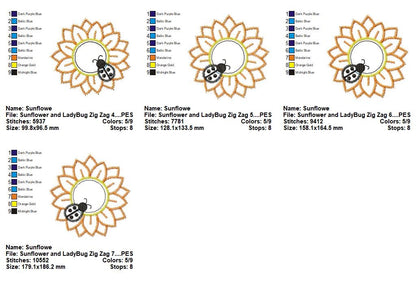 Sunflower with Ladybug – Zigzag Appliqué – Machine Embroidery Design