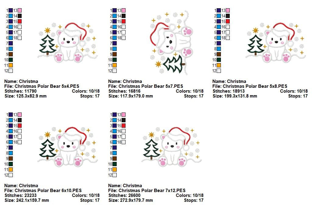 Snowy Christmas Polar Bear - Appliqué - Machine Embroidery Design