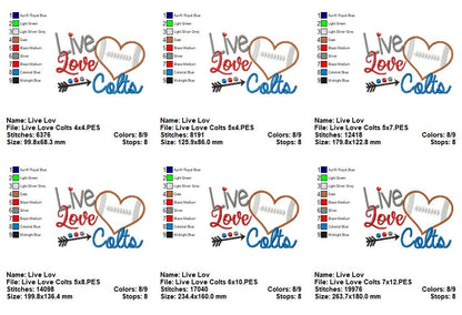 Live Love Colts Appliqué – Machine Embroidery Design
