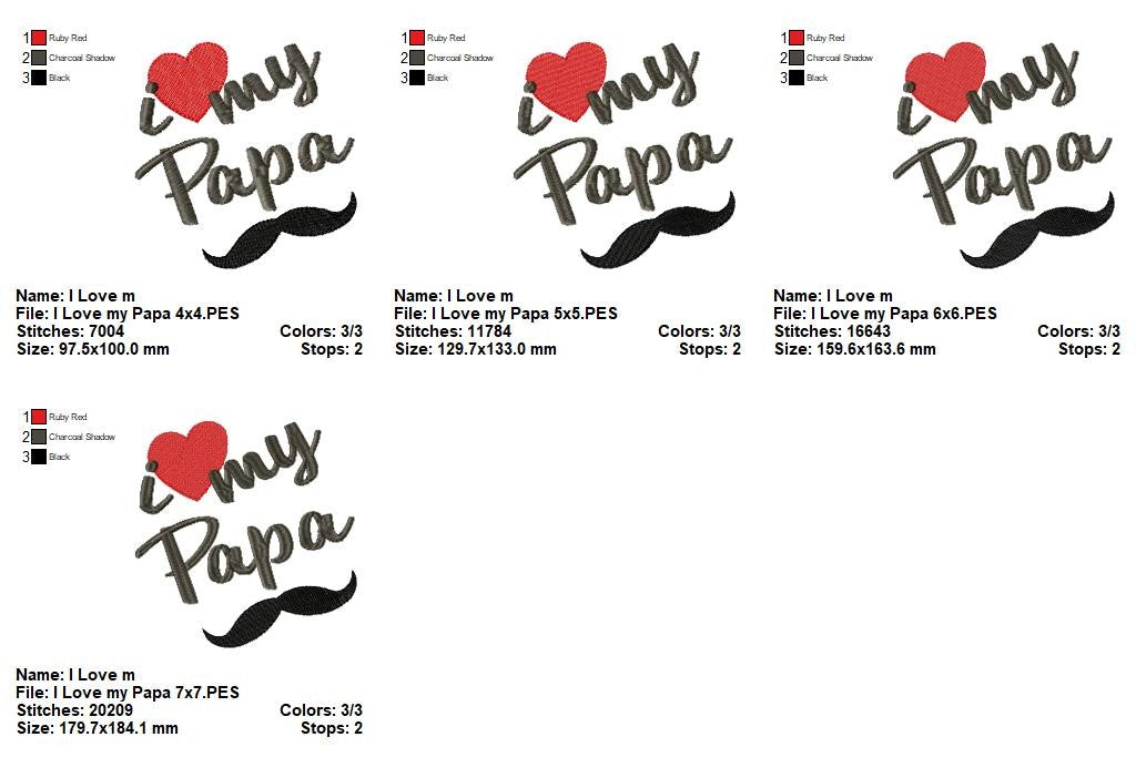 I Love Papa - Fill Stitch - Machine Embroidery Design
