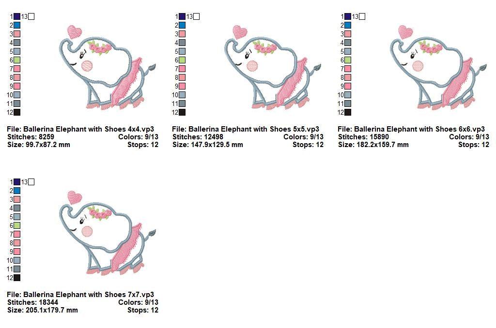 Sweet Ballerina Elephant – Appliqué – Machine Embroidery Design