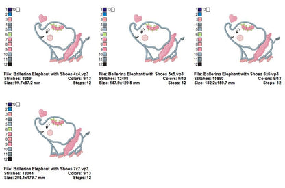 Sweet Ballerina Elephant – Appliqué – Machine Embroidery Design